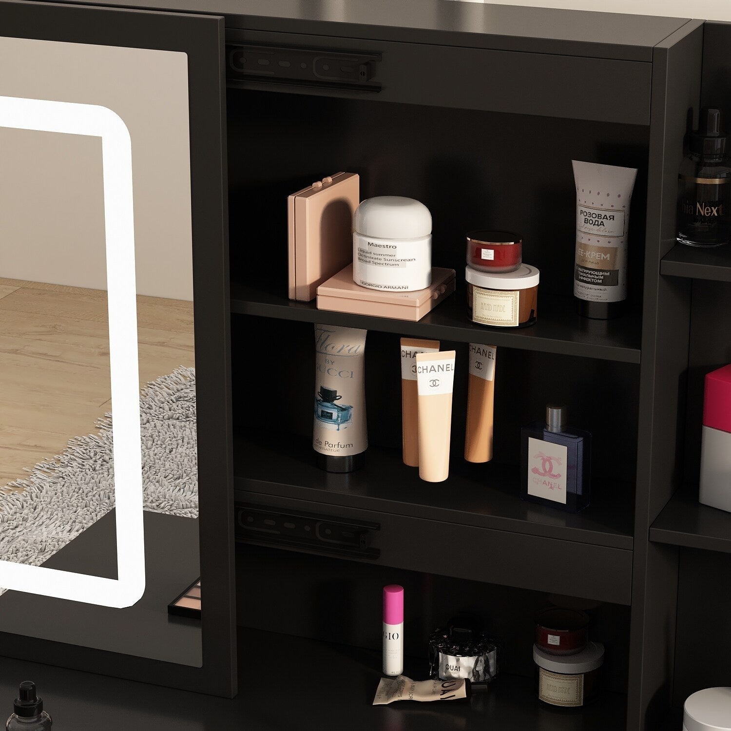 39.4'' Wide Makeup Vanity Set with Stool and Mirror