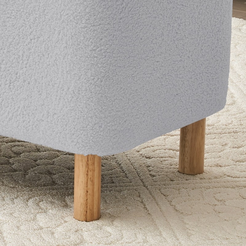 39.5 Off White Boucle Storage Ottoman Bench Sherpa Storage Bench Ottoman Foot Rest End of Bed for Living Room Bedroom,Wood Leg
