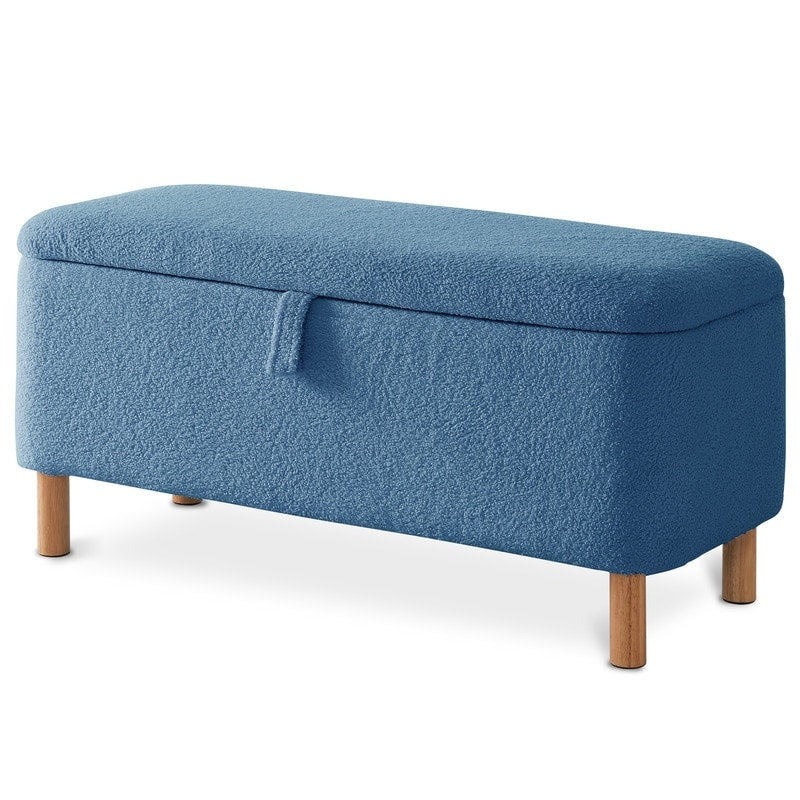 39.5 Off White Boucle Storage Ottoman Bench Sherpa Storage Bench Ottoman Foot Rest End of Bed for Living Room Bedroom,Wood Leg