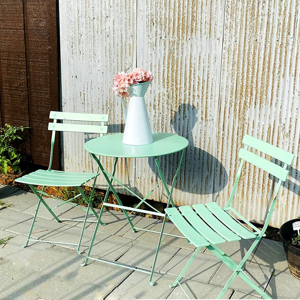3pc Metal Folding Bistro Set, Weather-Resistant Outdoor/Indoor Conversation Set for Patio, Yard, Garden