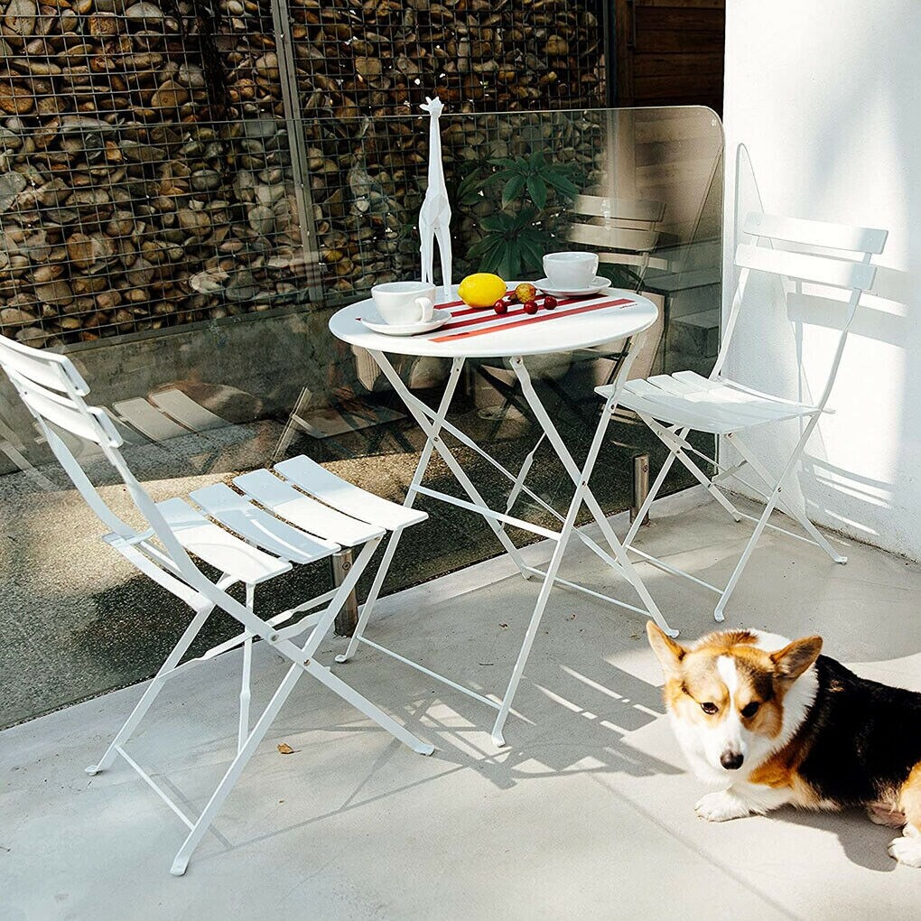 3pc Metal Folding Bistro Set, Weather-Resistant Outdoor/Indoor Conversation Set for Patio, Yard, Garden