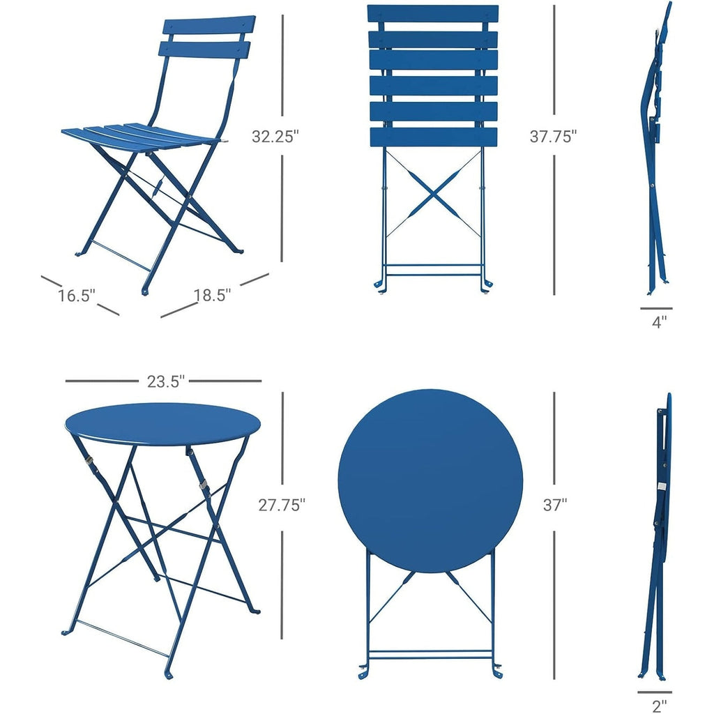 3pc Metal Folding Bistro Set, Weather-Resistant Outdoor/Indoor Conversation Set for Patio, Yard, Garden