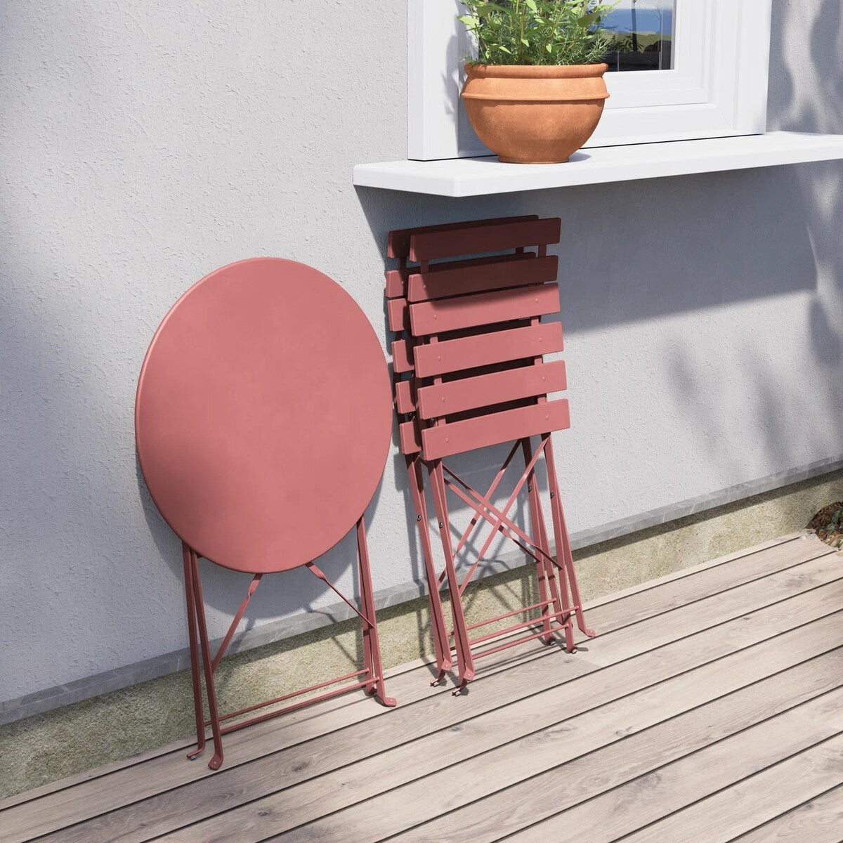 3pc Metal Folding Bistro Set, Weather-Resistant Outdoor/Indoor Conversation Set for Patio, Yard, Garden