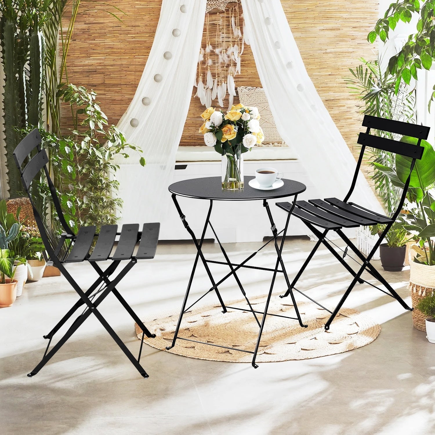 3pc Metal Folding Bistro Set, Weather-Resistant Outdoor/Indoor Conversation Set for Patio, Yard, Garden