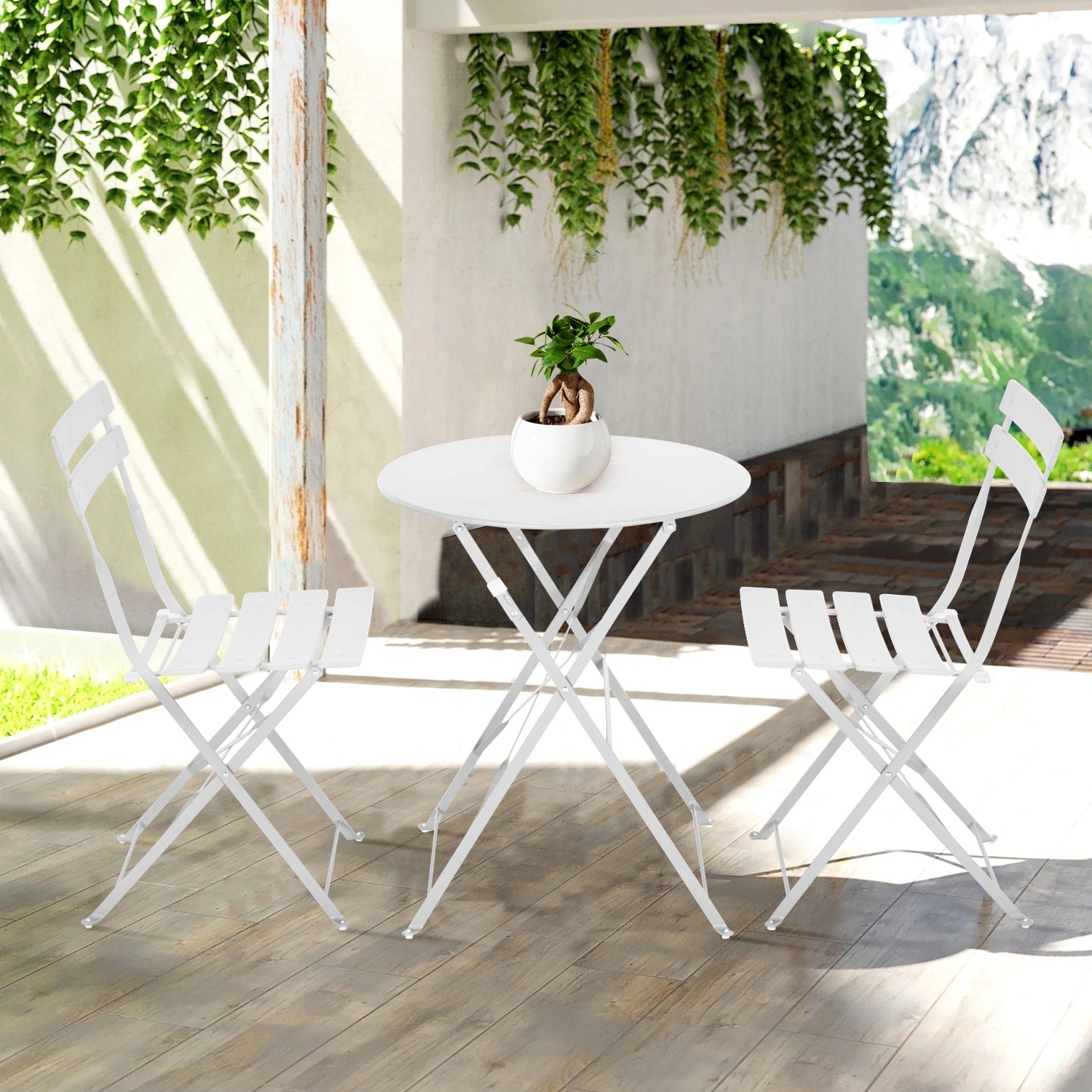3pc Metal Folding Bistro Set, Weather-Resistant Outdoor/Indoor Conversation Set for Patio, Yard, Garden