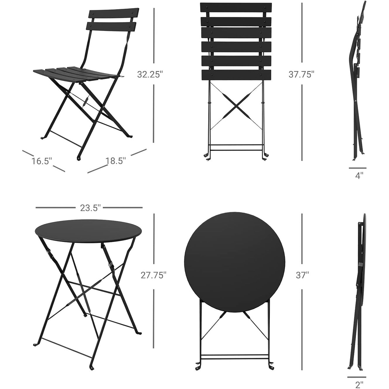 3pc Metal Folding Bistro Set, Weather-Resistant Outdoor/Indoor Conversation Set for Patio, Yard, Garden