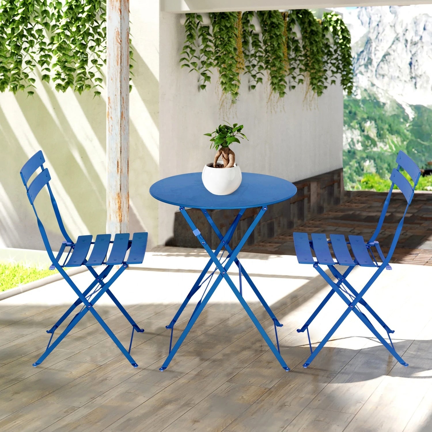 3pc Metal Folding Bistro Set, Weather-Resistant Outdoor/Indoor Conversation Set for Patio, Yard, Garden