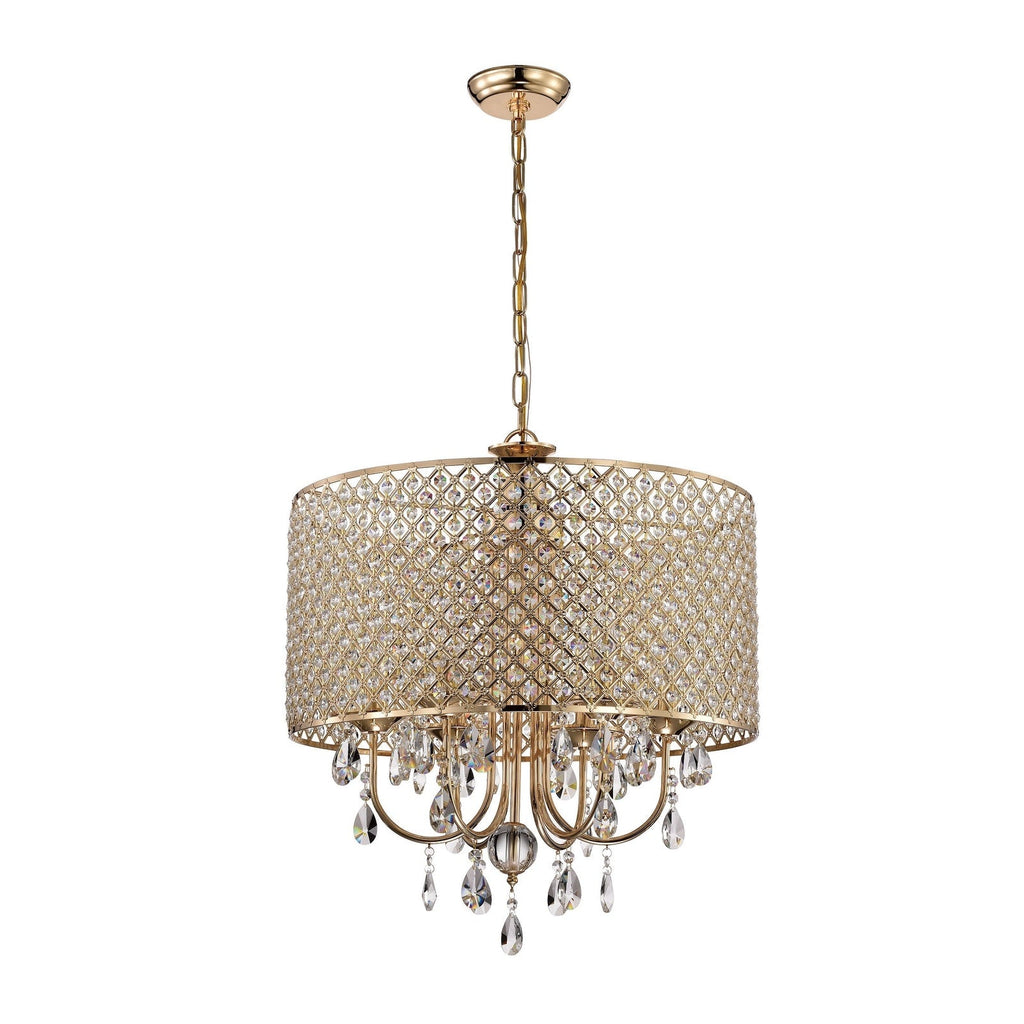 Round Beaded Drum Chandelier with Hanging Crystals