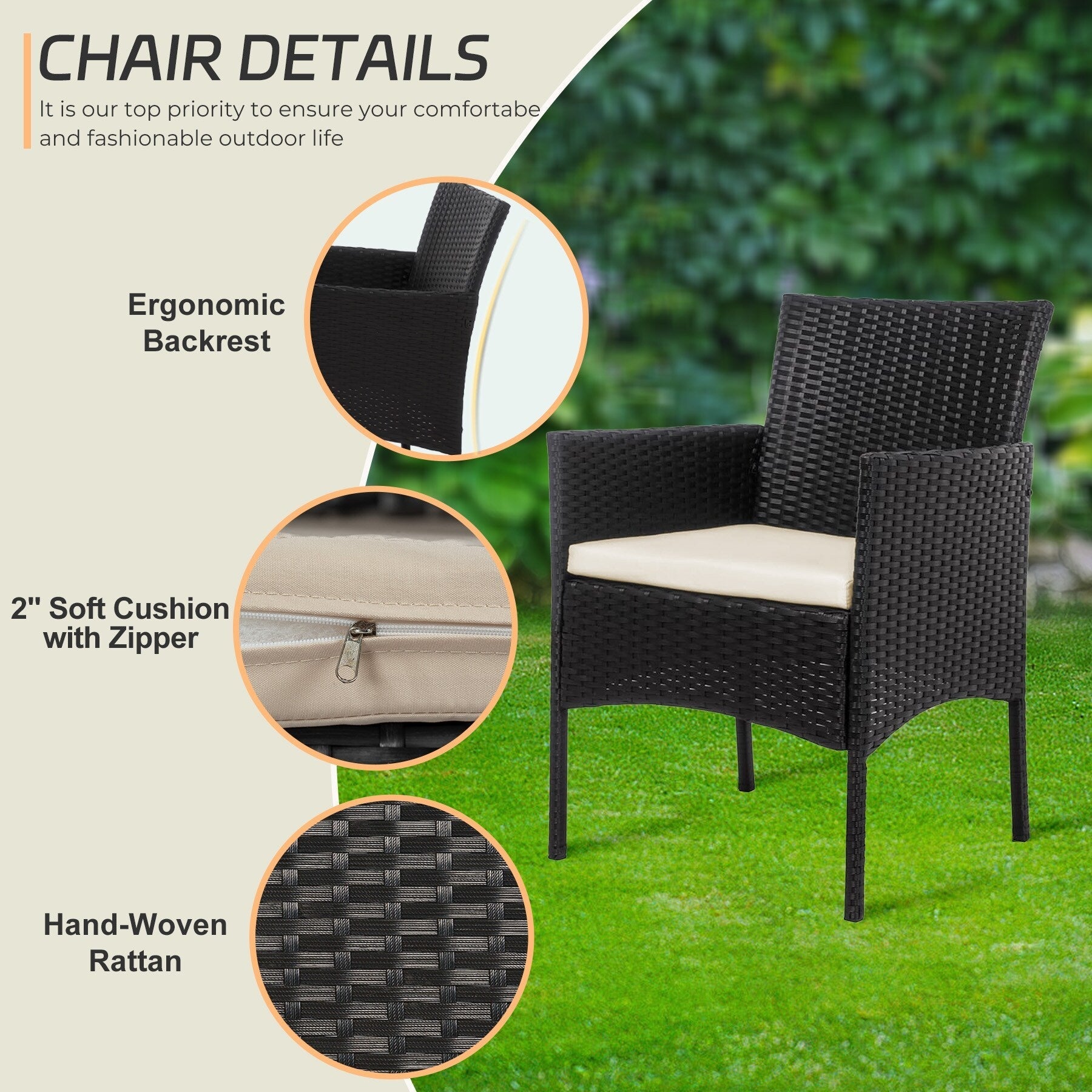 4 Piece Patio Conversation Wicker Furniture Set, Outdoor Rattan Sectional Furniture Set With Cushions