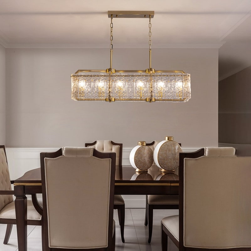 40 in. Linear Modern Crystal Chandeliers 16-Light Brass Gold Rectangular Chandelier for Dining Living Room Kitchen Island