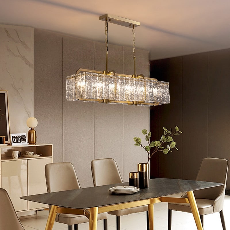 40 in. Linear Modern Crystal Chandeliers 16-Light Brass Gold Rectangular Chandelier for Dining Living Room Kitchen Island