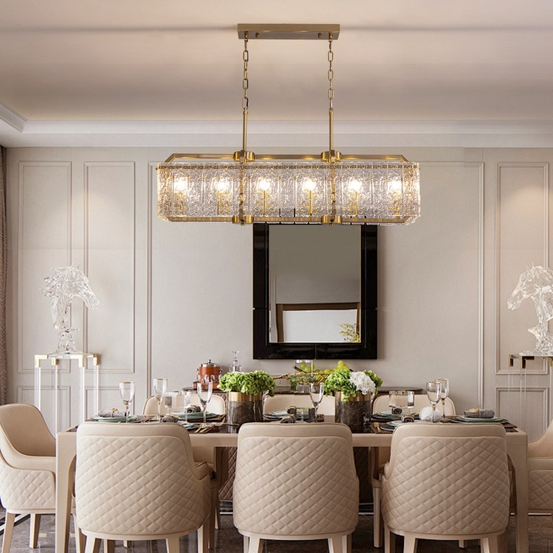 40 in. Linear Modern Crystal Chandeliers 16-Light Brass Gold Rectangular Chandelier for Dining Living Room Kitchen Island
