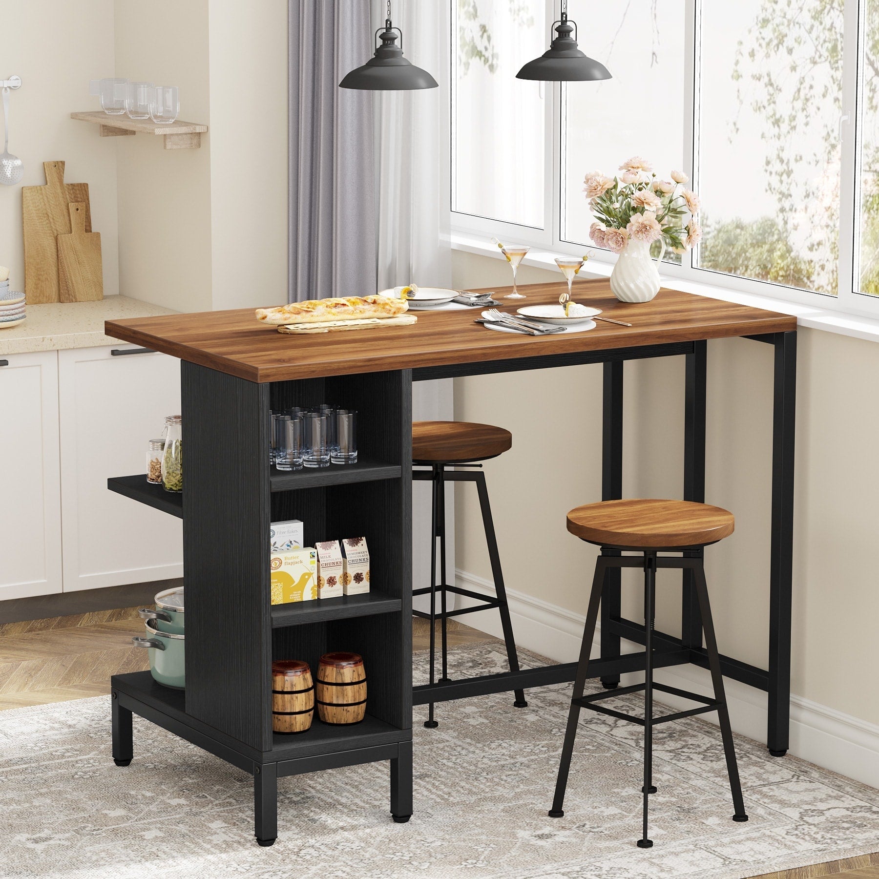 43 Wide Kitchen Island, Kitchen Counter Table with 5 Open Shelves