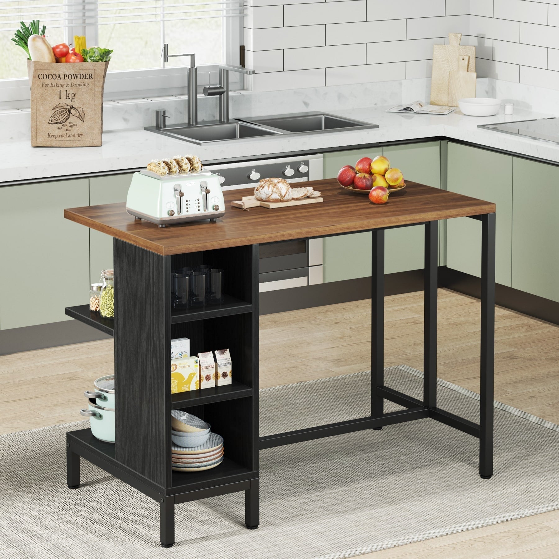 43 Wide Kitchen Island, Kitchen Counter Table with 5 Open Shelves