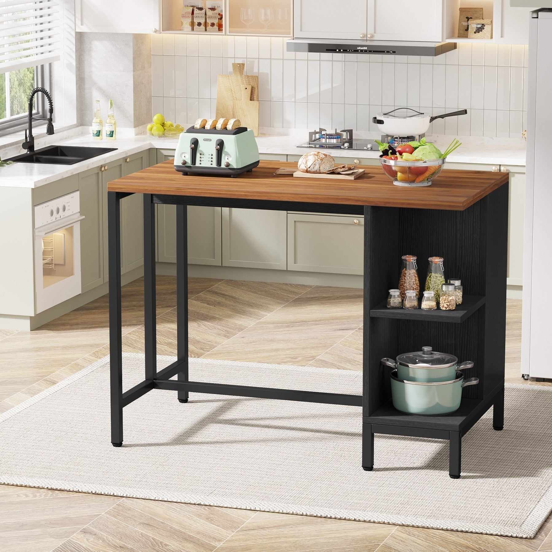 43 Wide Kitchen Island, Kitchen Counter Table with 5 Open Shelves
