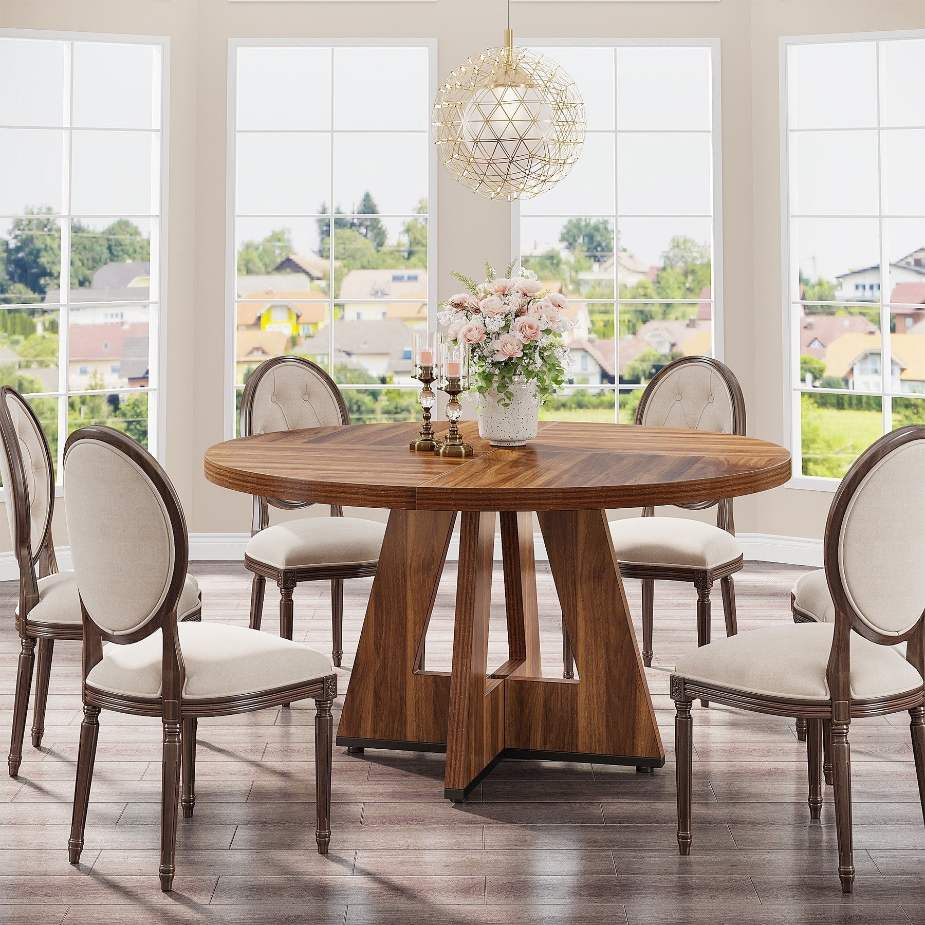 47 Round Dining Table for 4, Farmhouse Kitchen Table Small Dinner Table Wood Kitchen Table for Dining Room Living Room