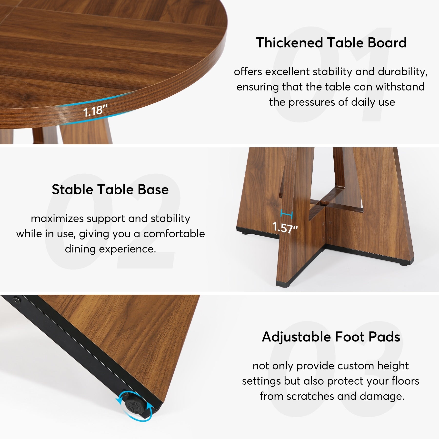 47 Round Dining Table for 4, Farmhouse Kitchen Table Small Dinner Table Wood Kitchen Table for Dining Room Living Room