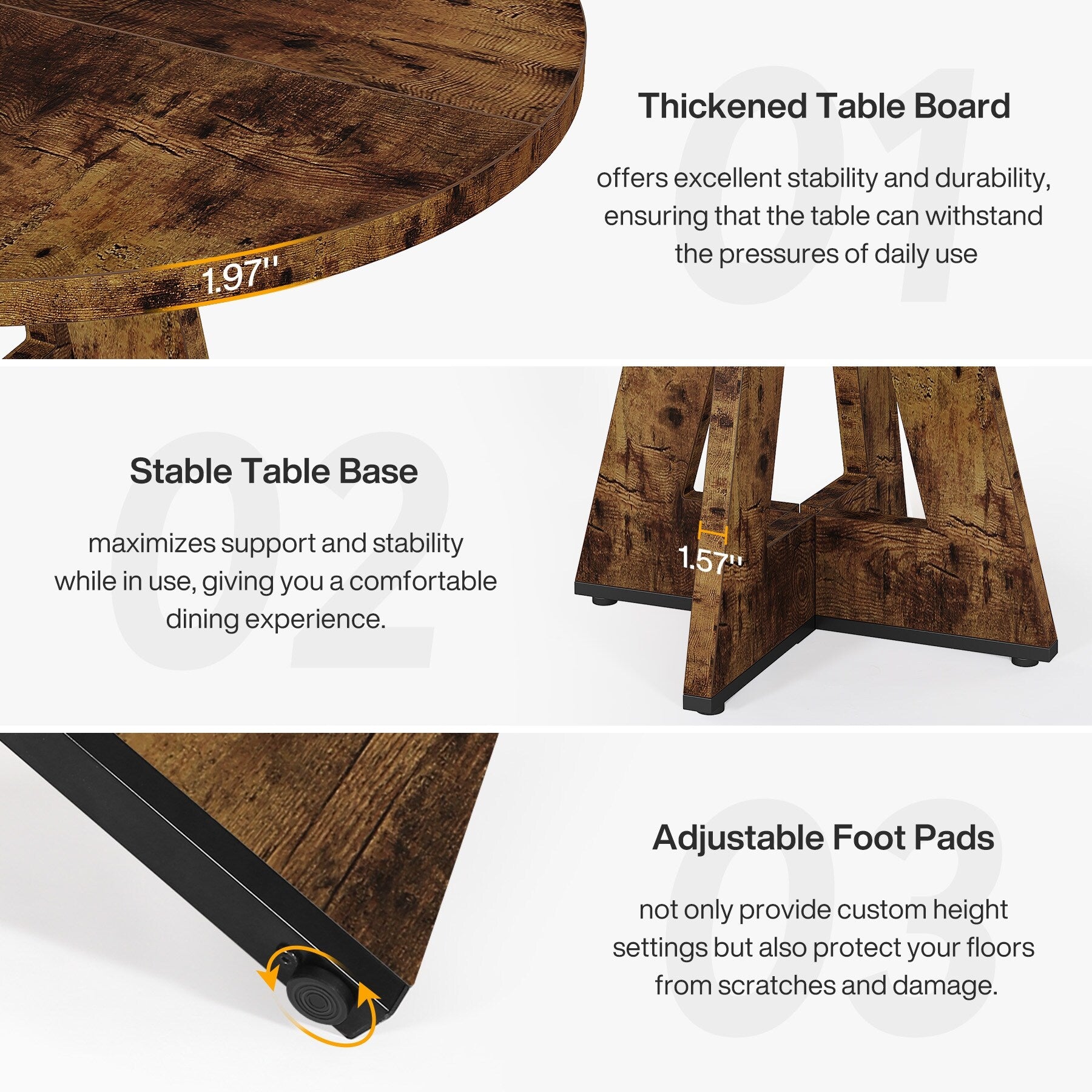 47 Round Dining Table for 4, Farmhouse Kitchen Table Small Dinner Table Wood Kitchen Table for Dining Room Living Room
