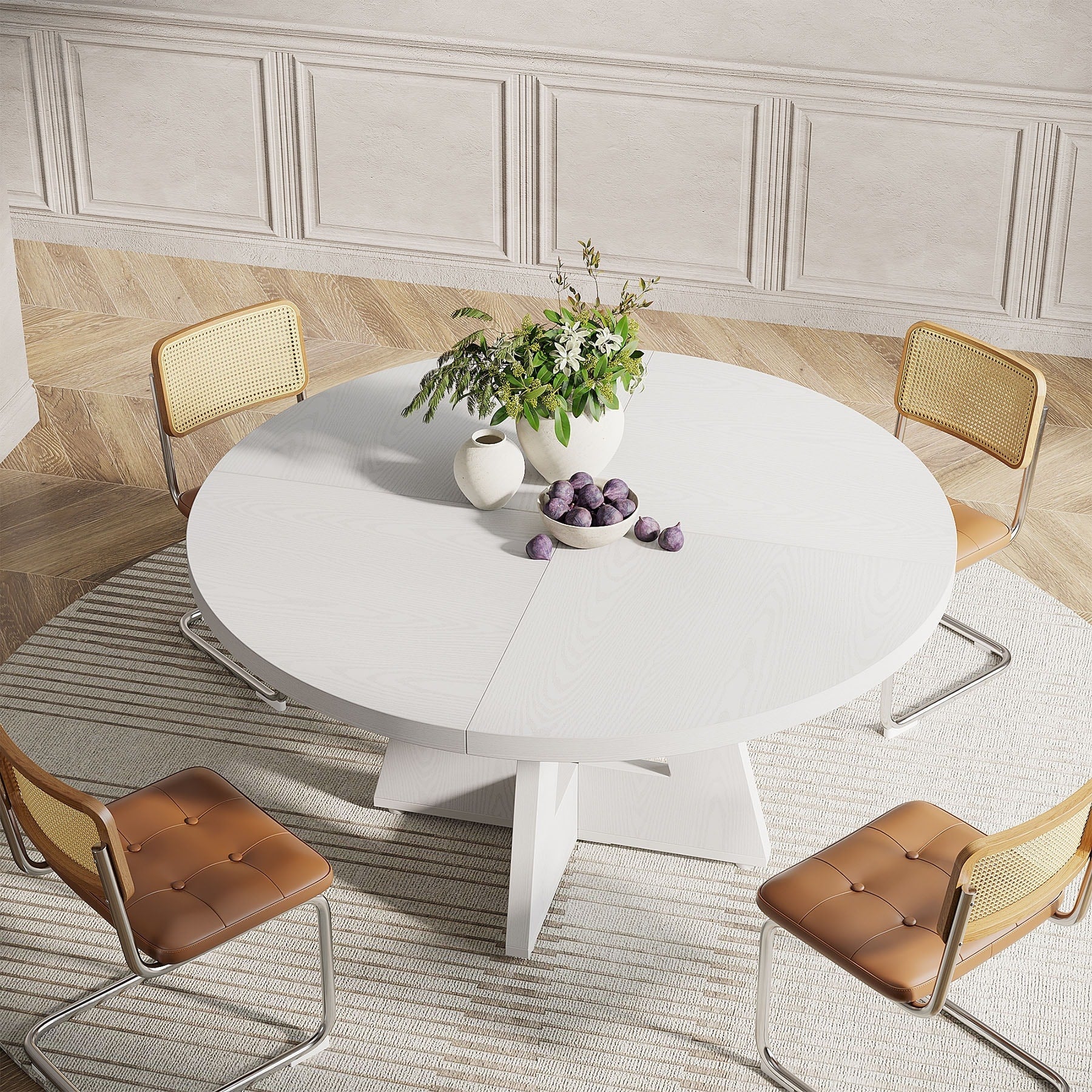 47 Round Dining Table for 4, Farmhouse Kitchen Table Small Dinner Table Wood Kitchen Table for Dining Room Living Room