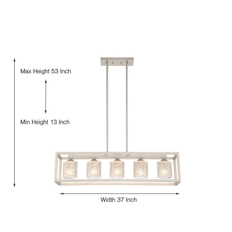 37in Mid-century Modern 5-light Crystal Rectangle Chandelier for Dining Room - 37 inches