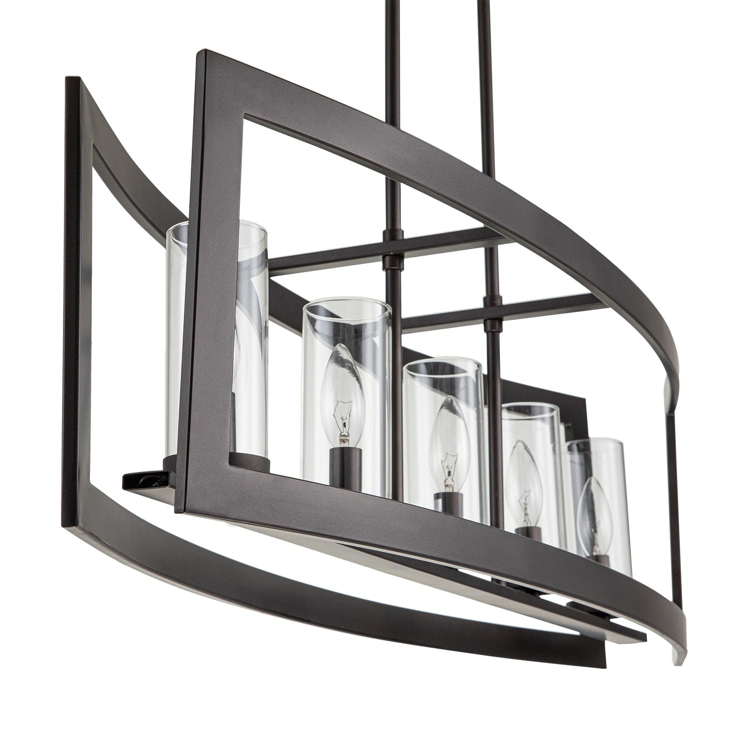 5-Light Modern Industrial Linear Chandelier for Dining Room Farmhouse Cylinder Clear Glass Chandelier Kitchen Island Lights