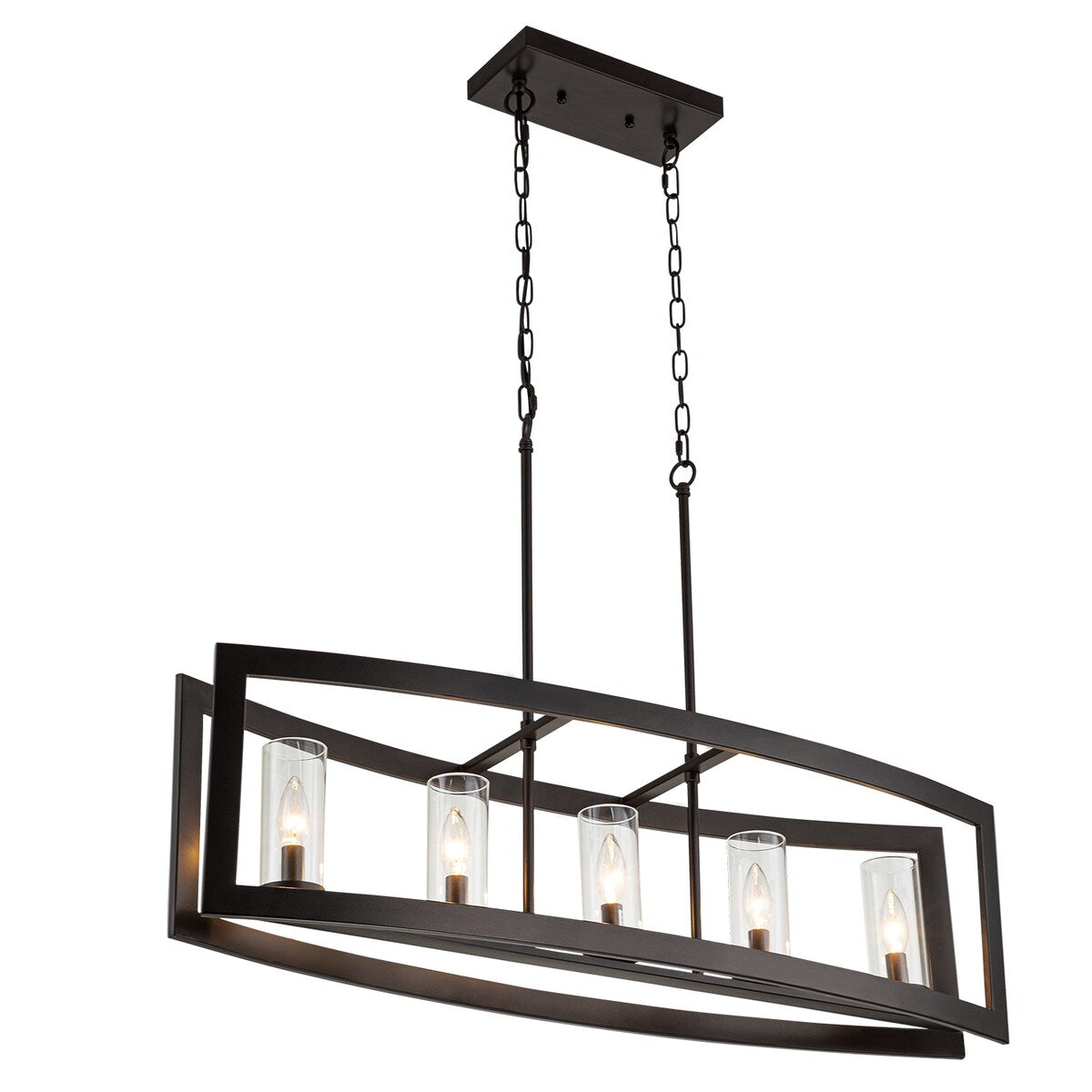 5-Light Mid-Century Modern Industrial Linear Kitchen Island Pendant Vintage Rectangle Glass Chandelier