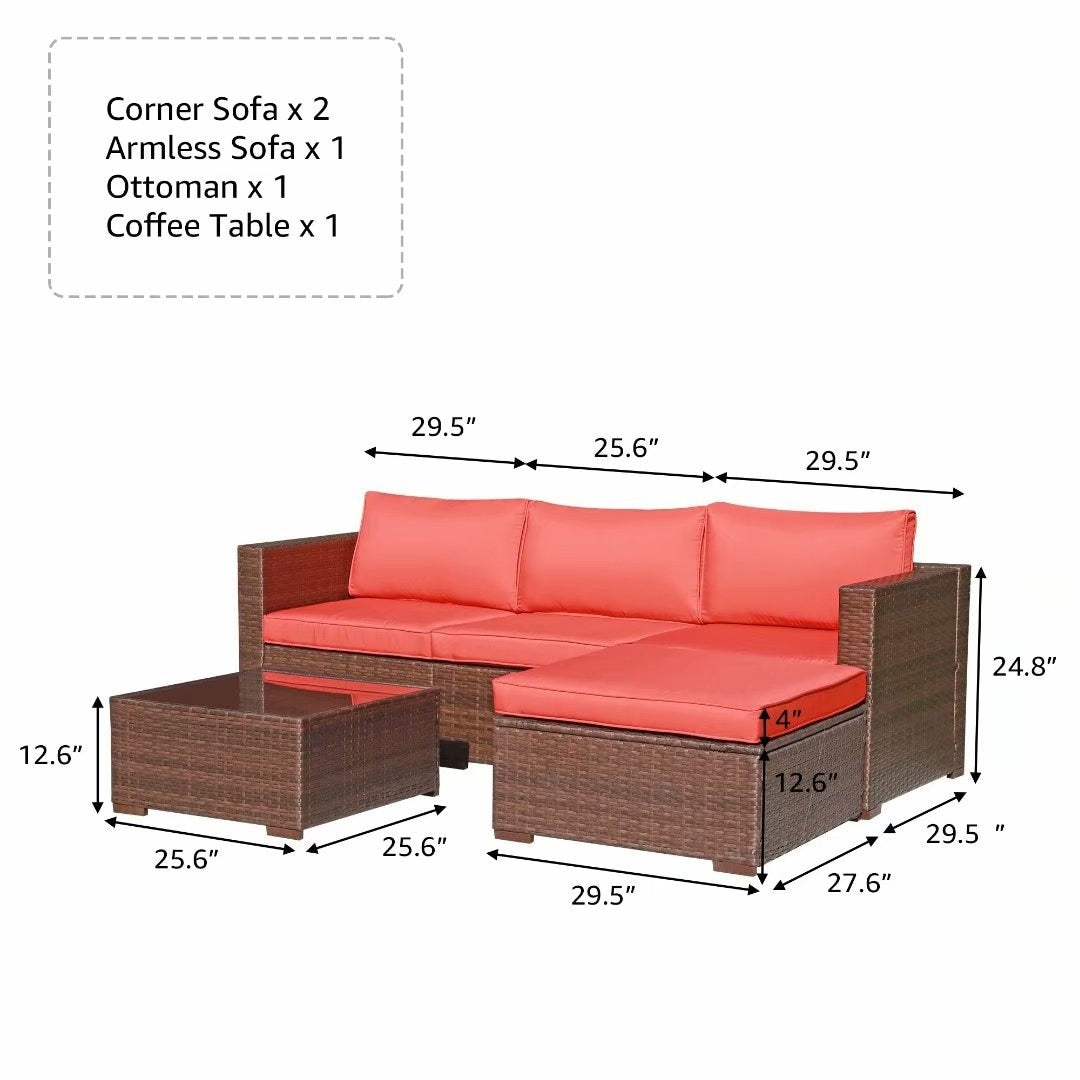 5-piece Outdoor Wicker Sectional Sofa Set with Cushions