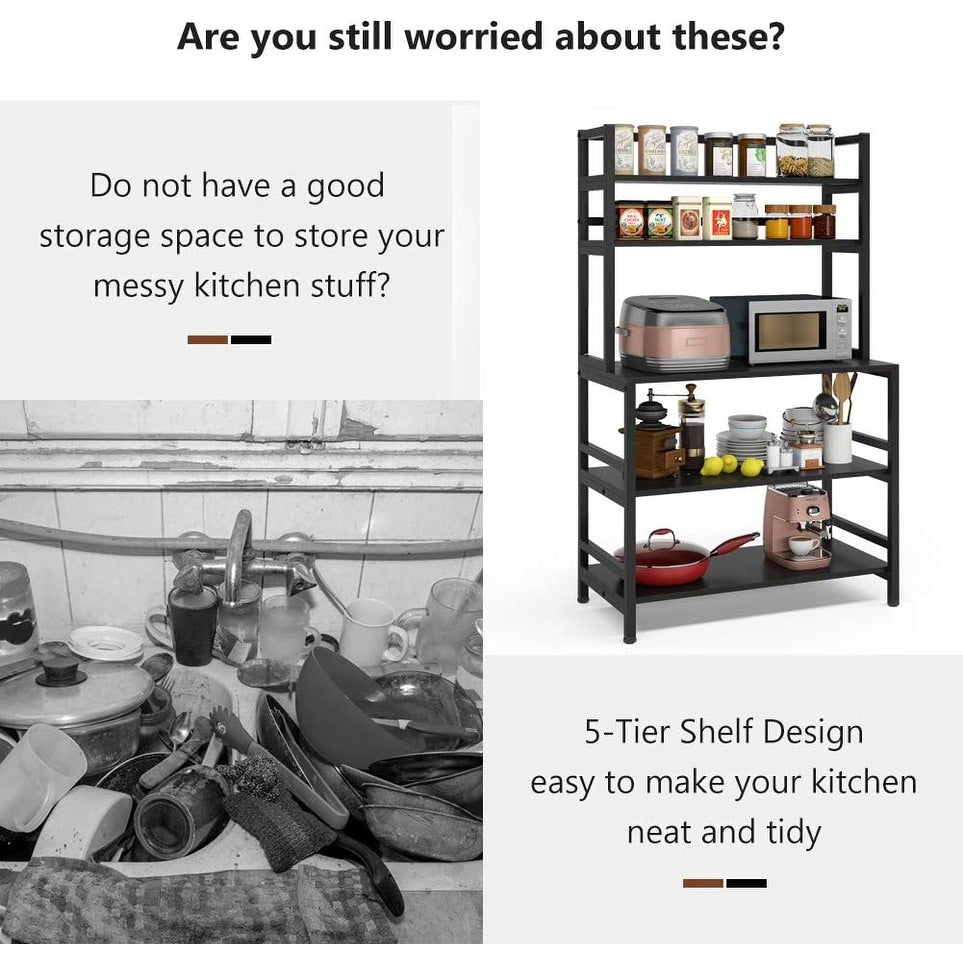 5-Tier Kitchen Bakers Rack Utility Storage Shelf Microwave Oven Stand, Industrial Microwave Cart Kitchen Stand with Hutch