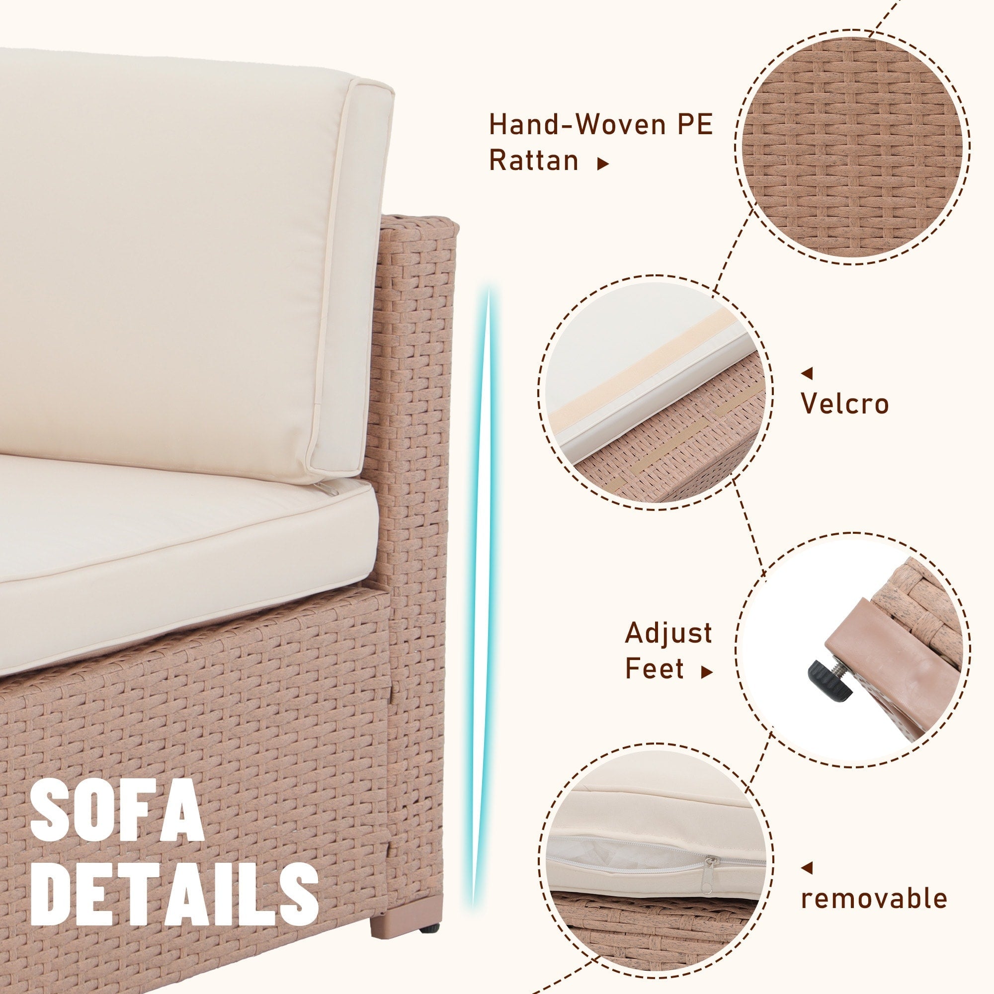5-piece Outdoor Wicker Sectional Sofa Set with Cushions