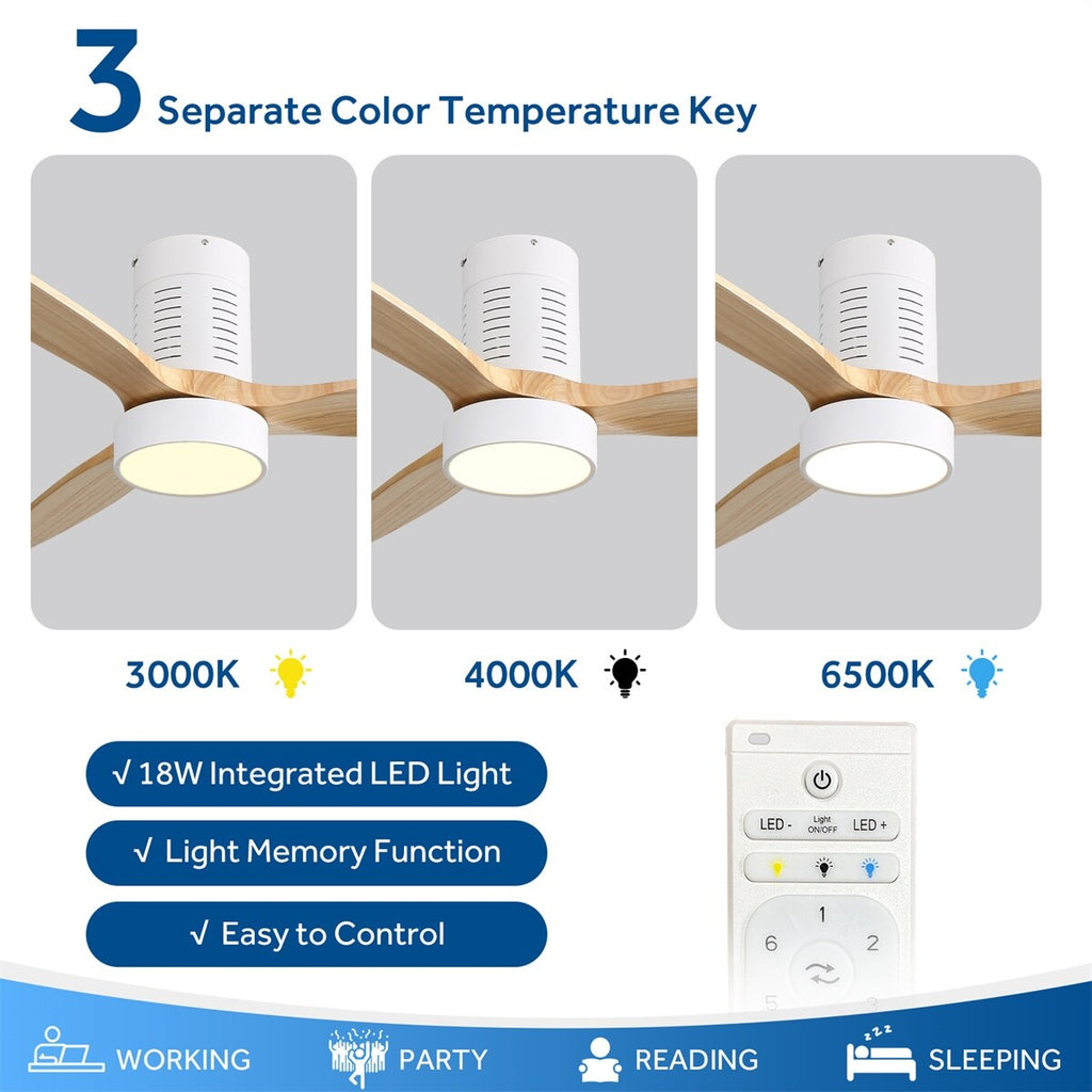 52 Inch Farmhouse Style Flush Mount Ceiling Fan with Light and Remote Control, Reversible DC Motor