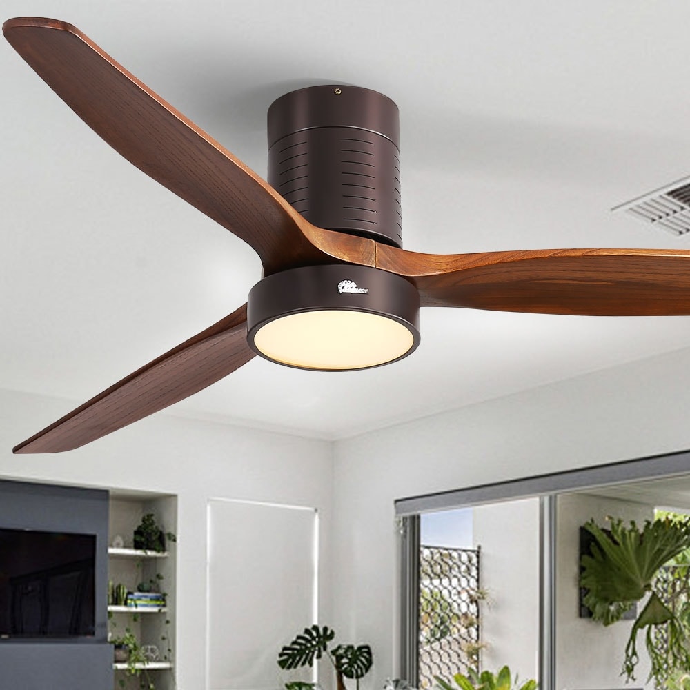 52 Inch Farmhouse Style Flush Mount Ceiling Fan with Light and Remote Control, Reversible DC Motor