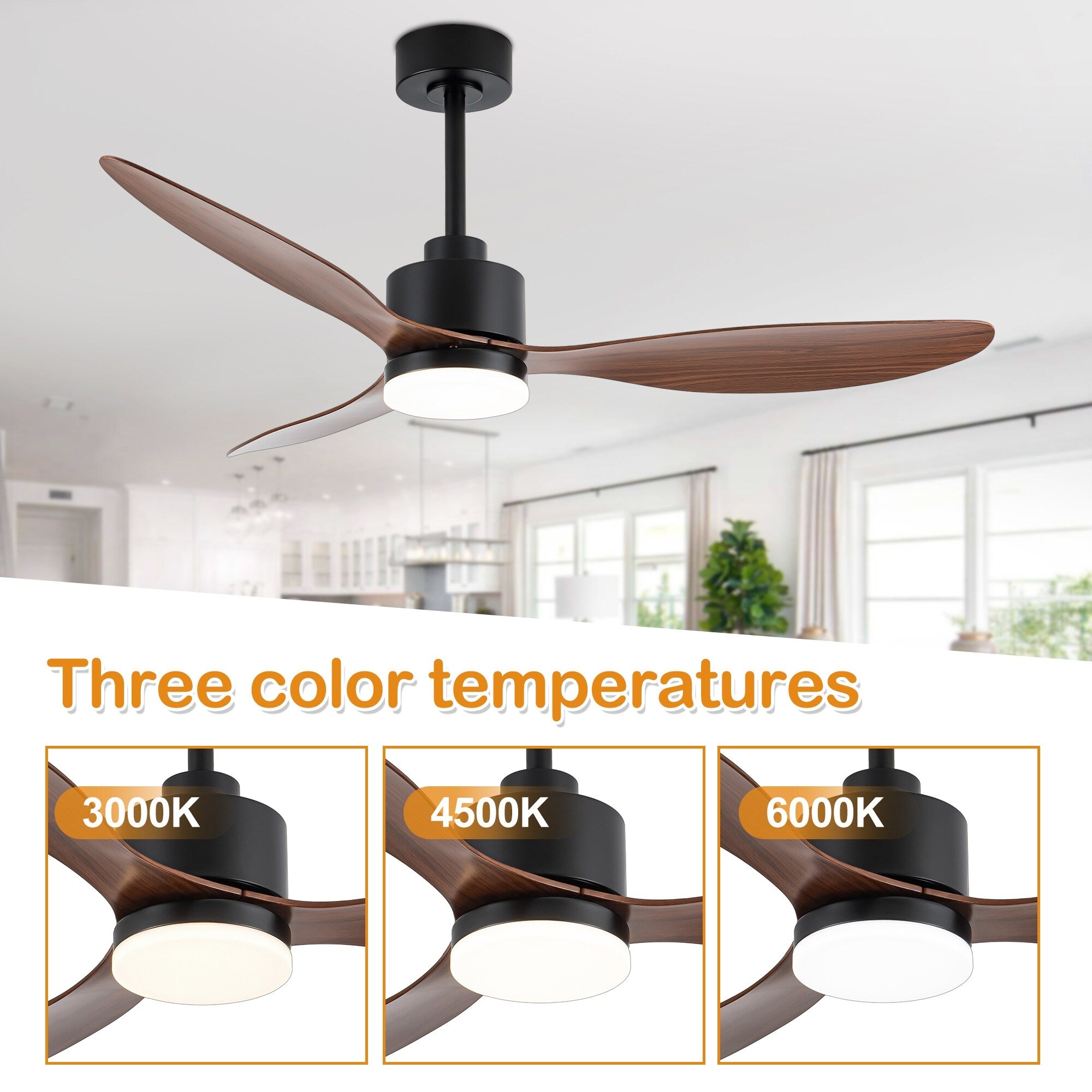 52 Inch LED Ceiling Fan with Lights Remote(3-Blade)