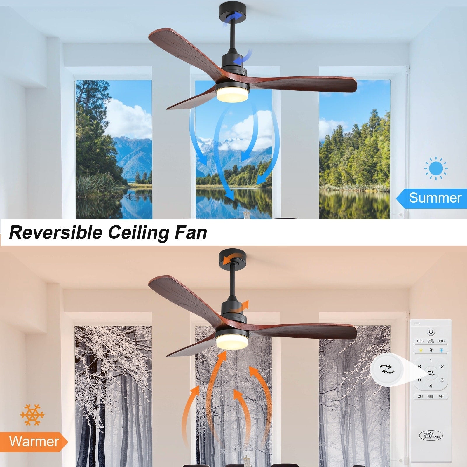 Sofucor 52 Indoor Wood Ceiling Fan Light with Remote, Integrated Light Optional