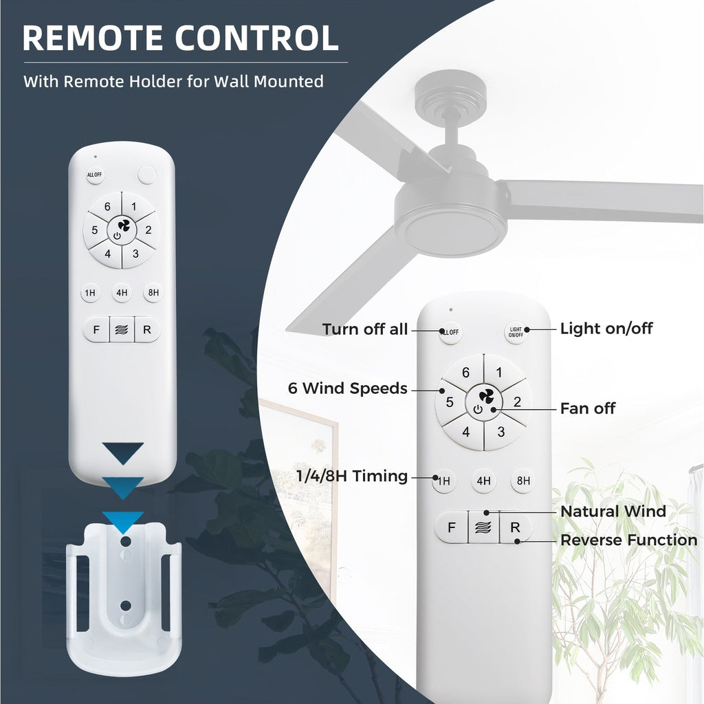 52 inch Modern Solid Wood / ABS Ceiling Fan With Remote Control(No Light),6 WInd Speed,Reversible Airflow