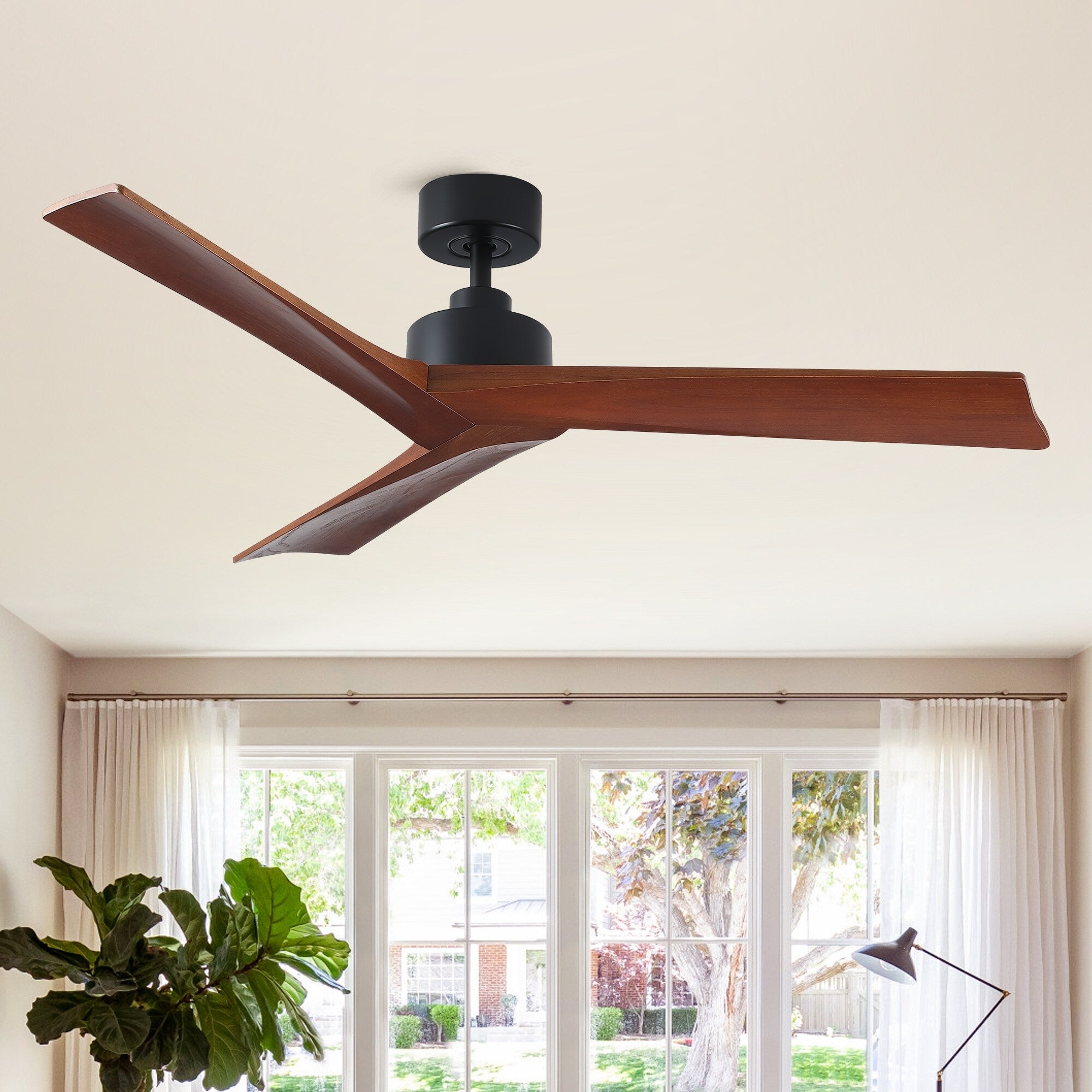 52 inch Modern Solid Wood / ABS Ceiling Fan With Remote Control(No Light),6 WInd Speed,Reversible Airflow