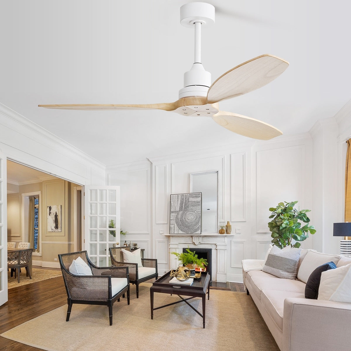 52 inch Modern Solid Wood / ABS Ceiling Fan With Remote Control(No Light),6 WInd Speed,Reversible Airflow