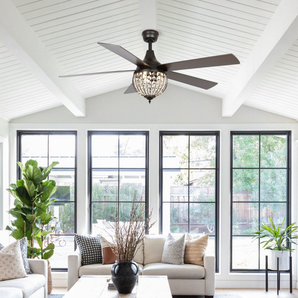 52 Industrial Black Wood 5-blade Crystal Ceiling Fan with Remote