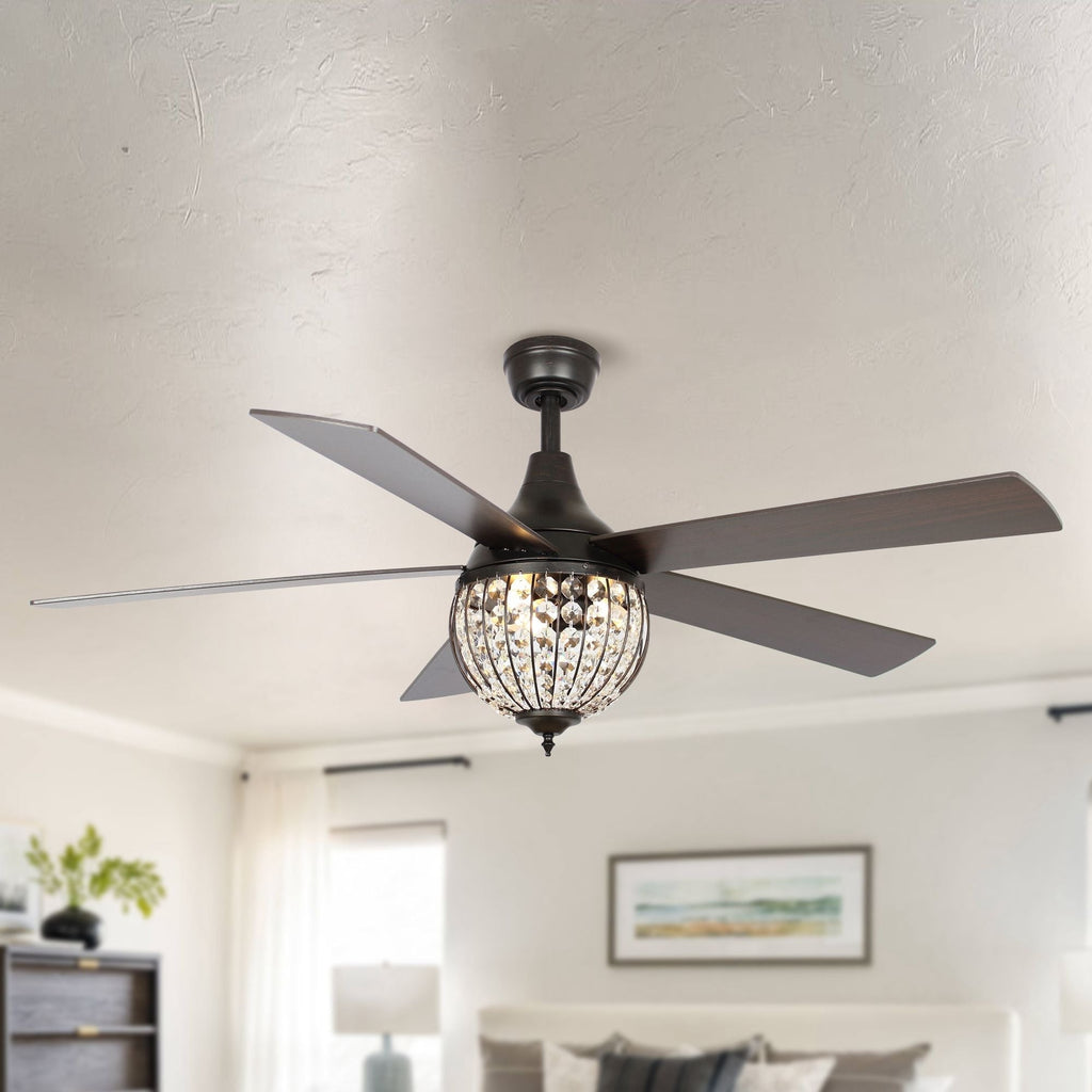52 Industrial Black Wood 5-blade Crystal Ceiling Fan with Remote