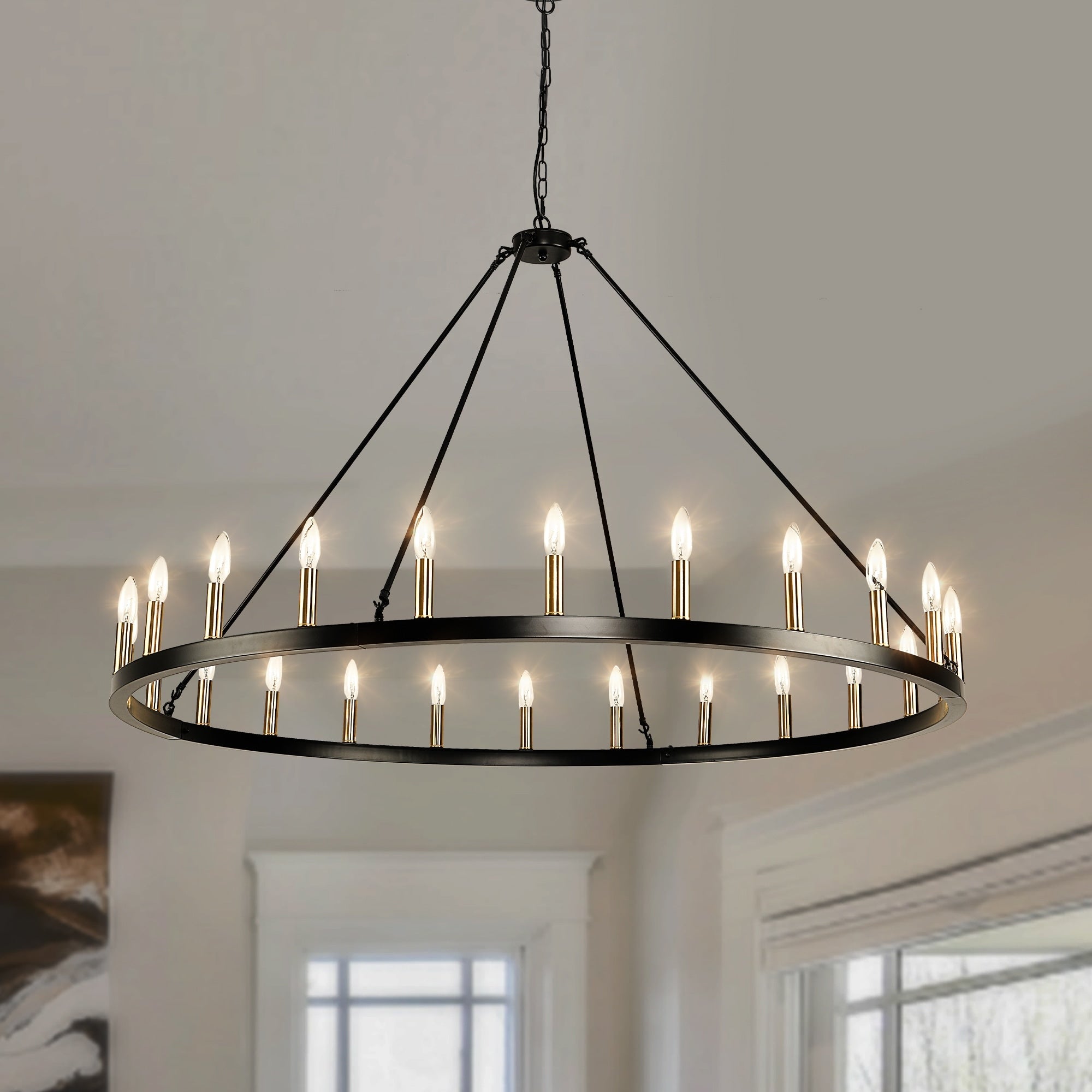 54-inch Round Wagon Wheel 24-light Chandelier