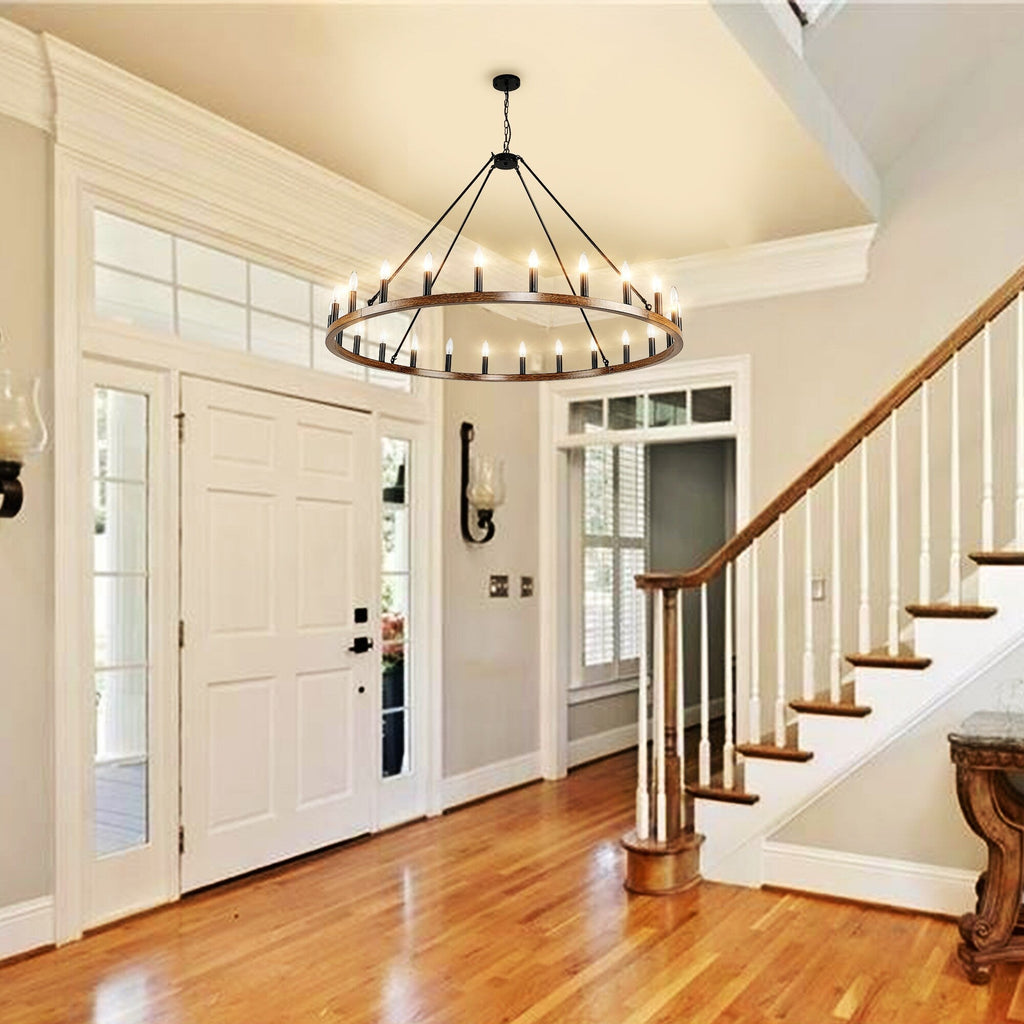 54-inch Round Wagon Wheel 24-light Chandelier