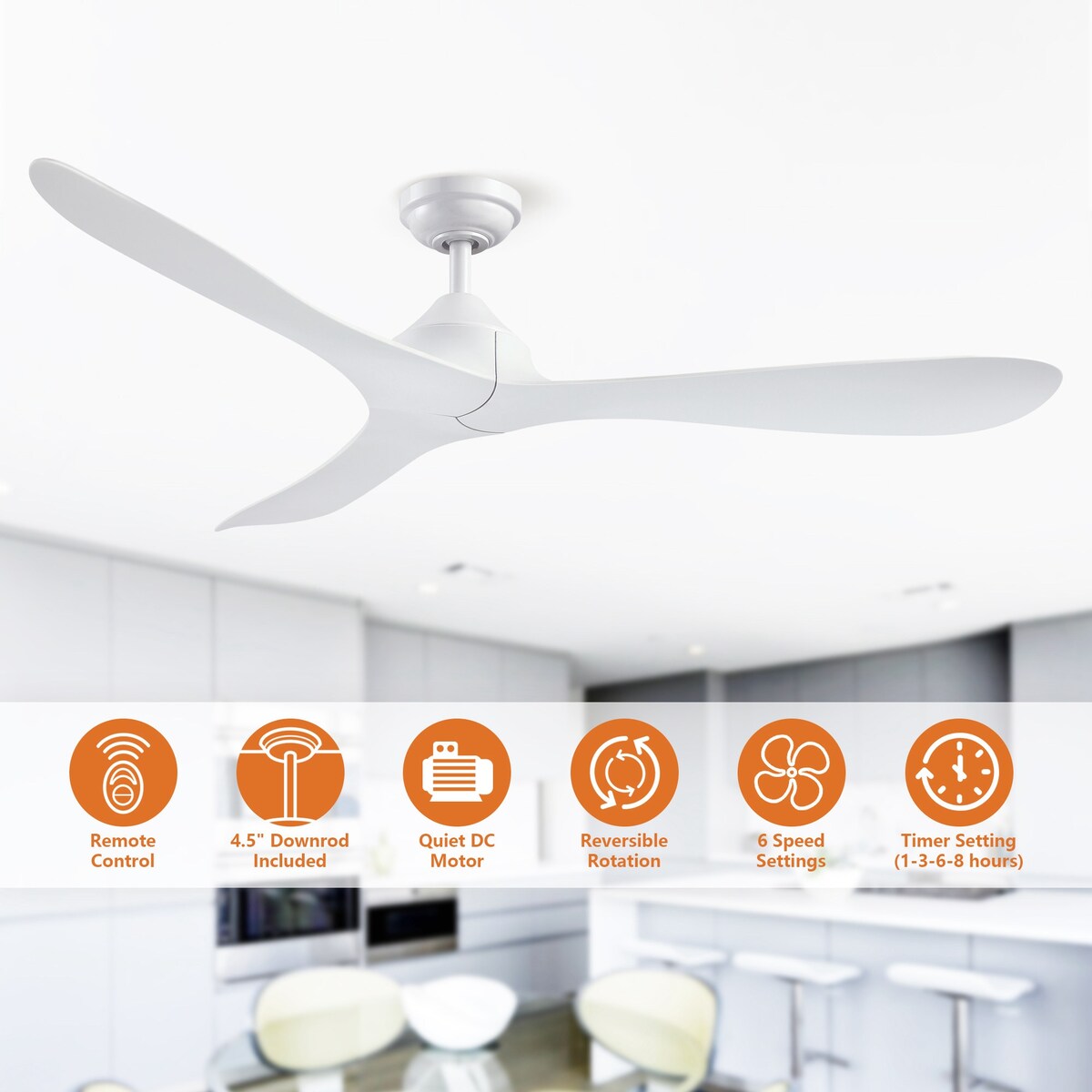 56 Modern Black 3-Blade Propeller DC Ceiling Fan with Remote