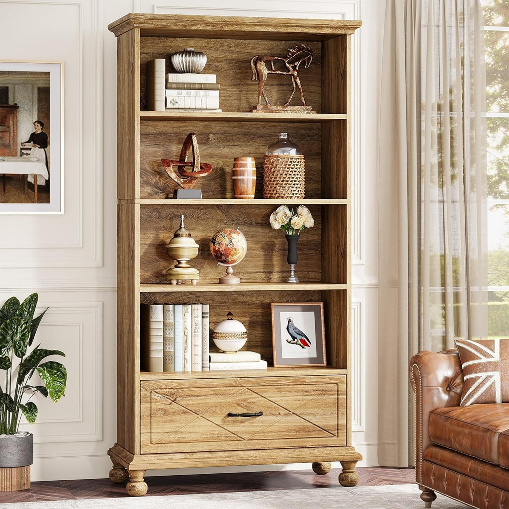 6-Shelf Bookcase Bookshelf with Drawer 71 Book Shelf for Living Room