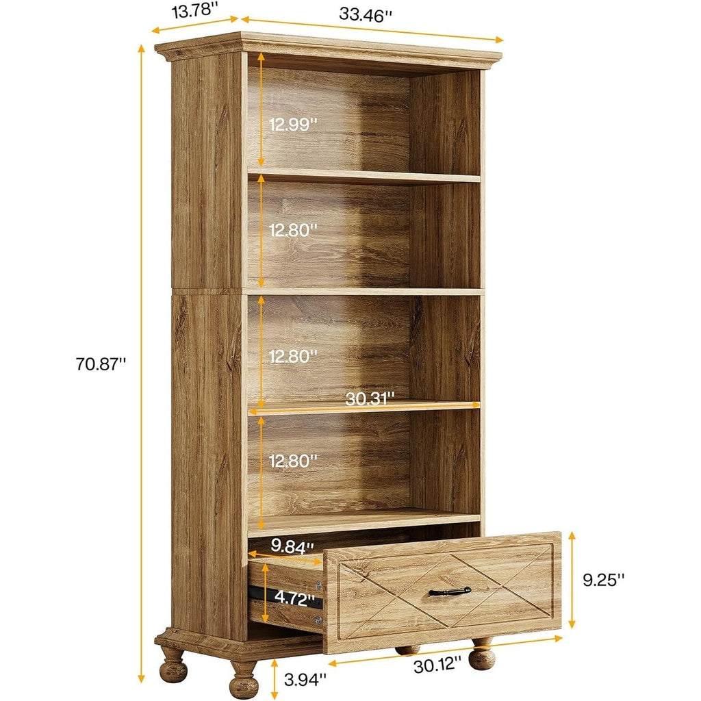 6-Shelf Bookcase Bookshelf with Drawer 71 Book Shelf for Living Room