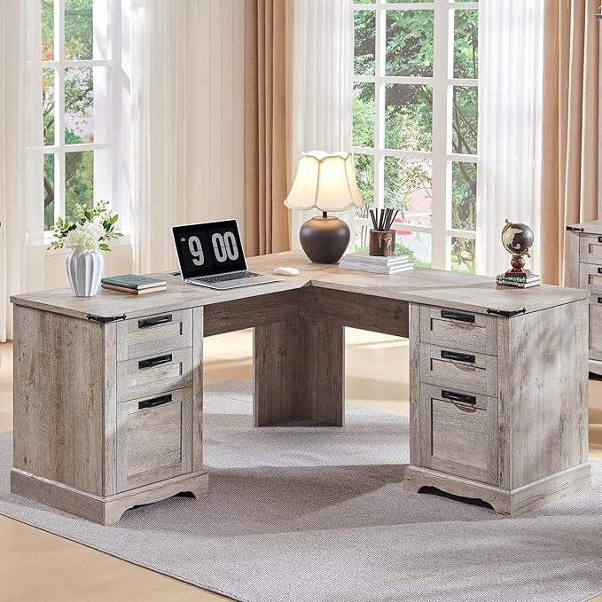 60 Farmhouse L Shaped Executive Desk, Wood Corner Desk, Computer Desk