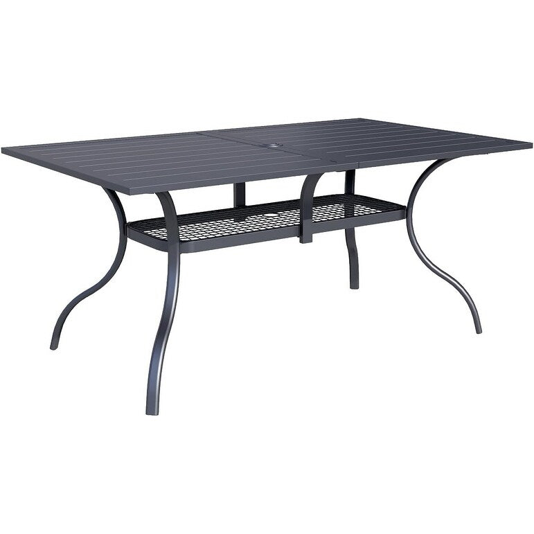 60 x 37 Outdoor Patio Rectangular Metal Slatted Dining Table with Umbrella Hole for 6 Person