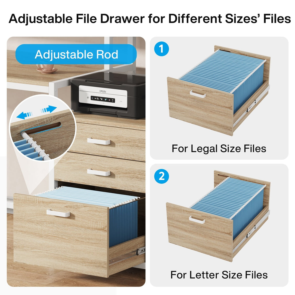 63 Computer Desk with Monitor Stand, Ergonomic Home Office Desks with Drawers File Cabinet