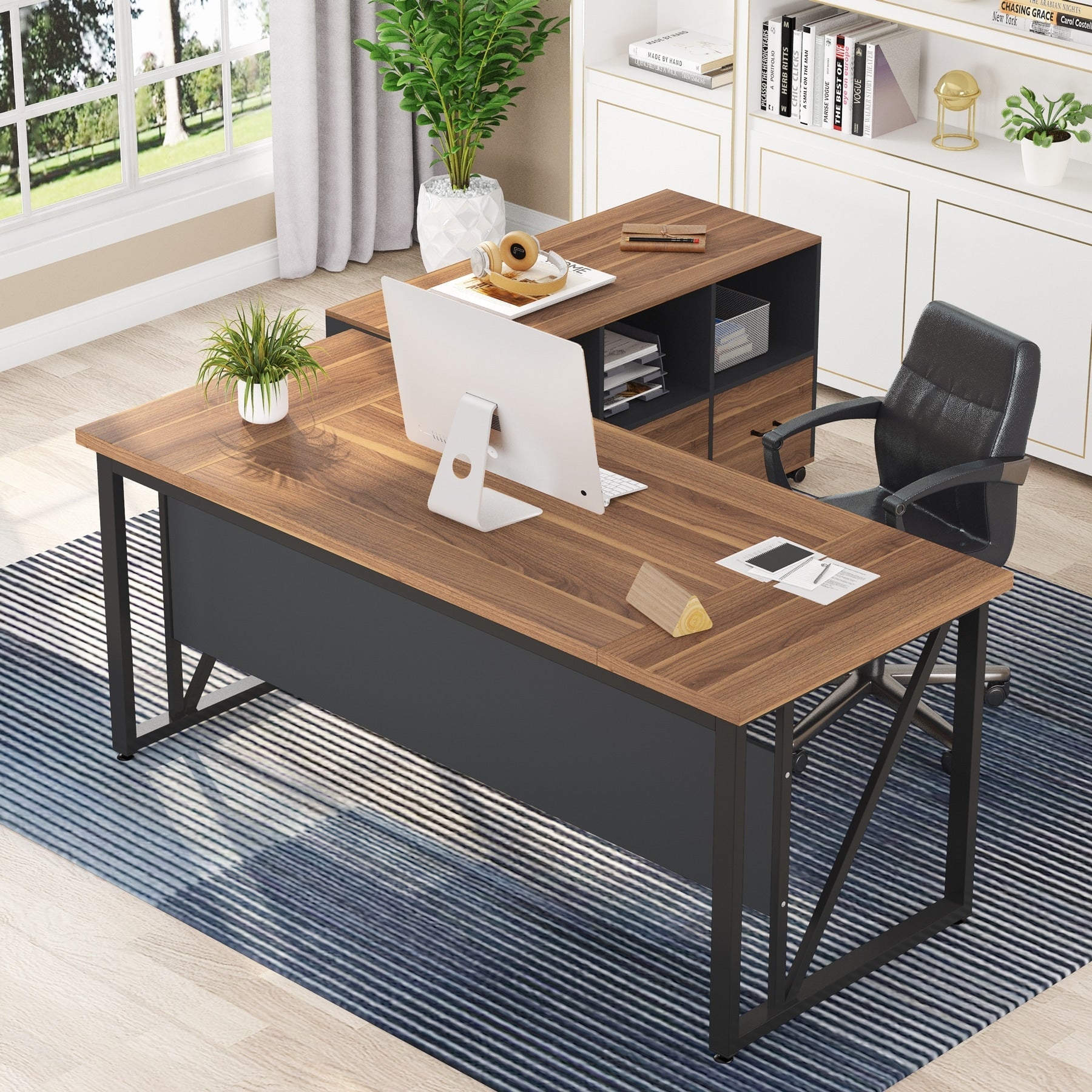 63 L-Shaped Computer Desk with 47 inches Lateral File Cabinet, Executive Desk Home Office Furniture Desk Set