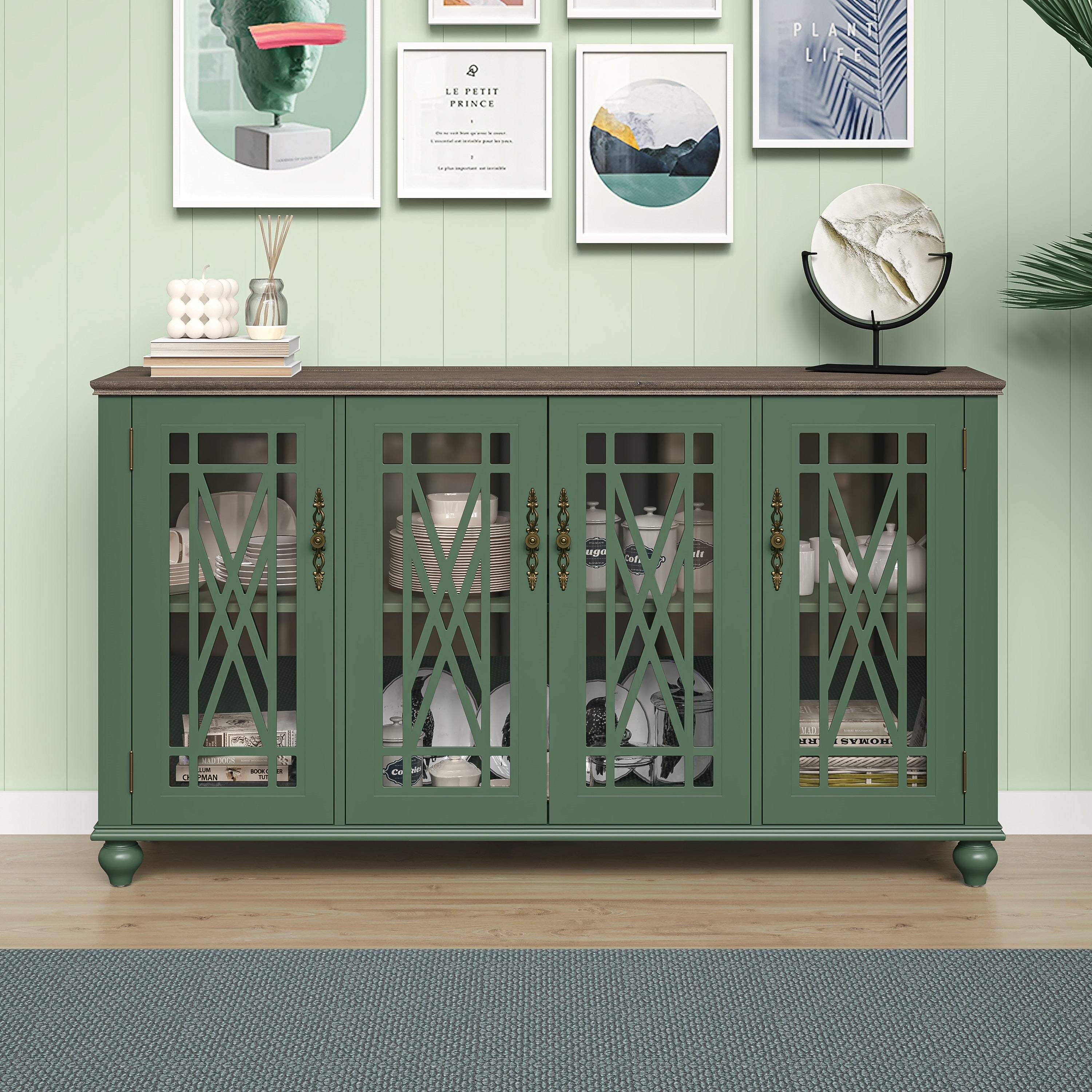 63 Vintage Style Wood Kitchen Accent Buffet Sideboard Cabinet - 63 in Width