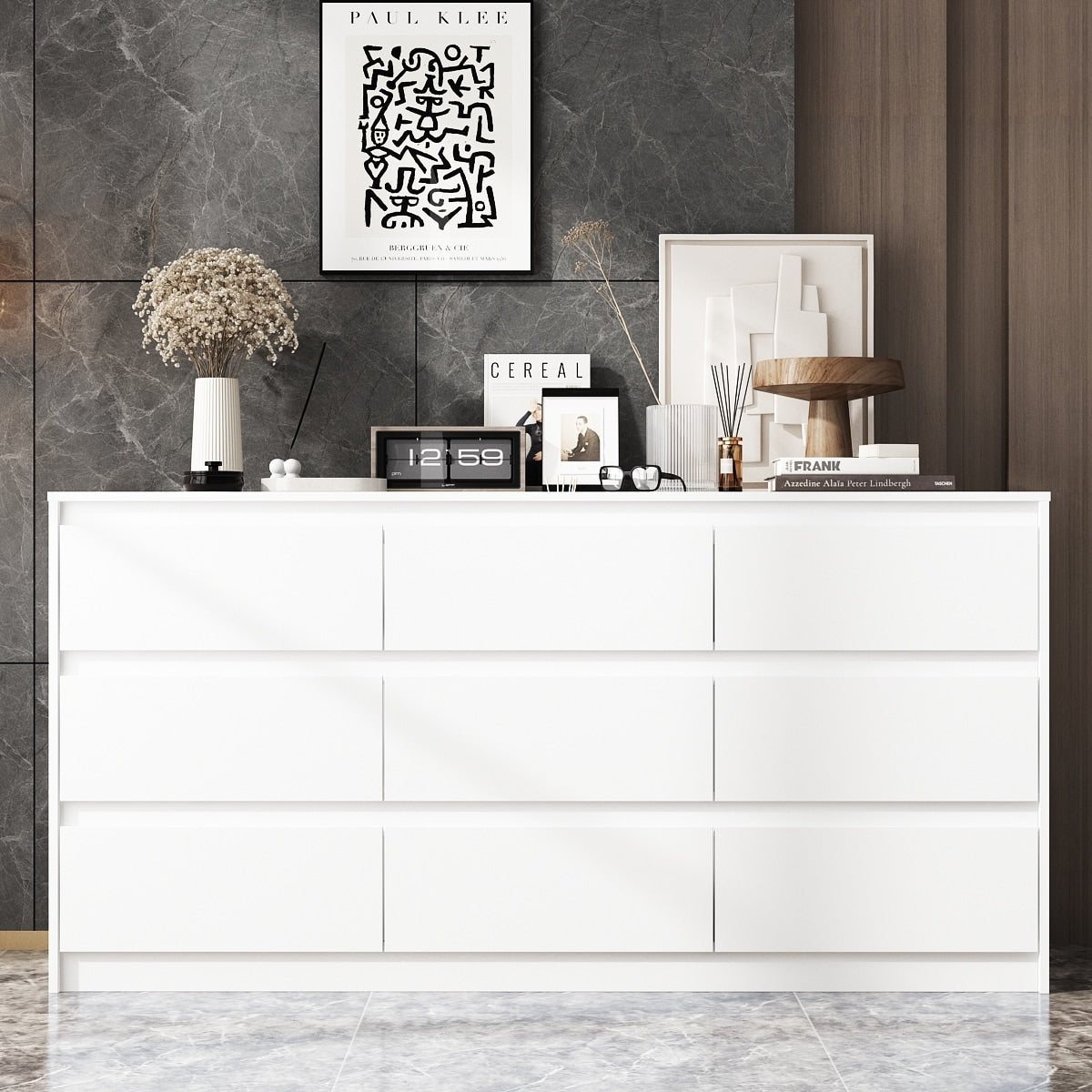63W 9 Drawer Dresser Accent Dresser for Living Room Bedroom Chest