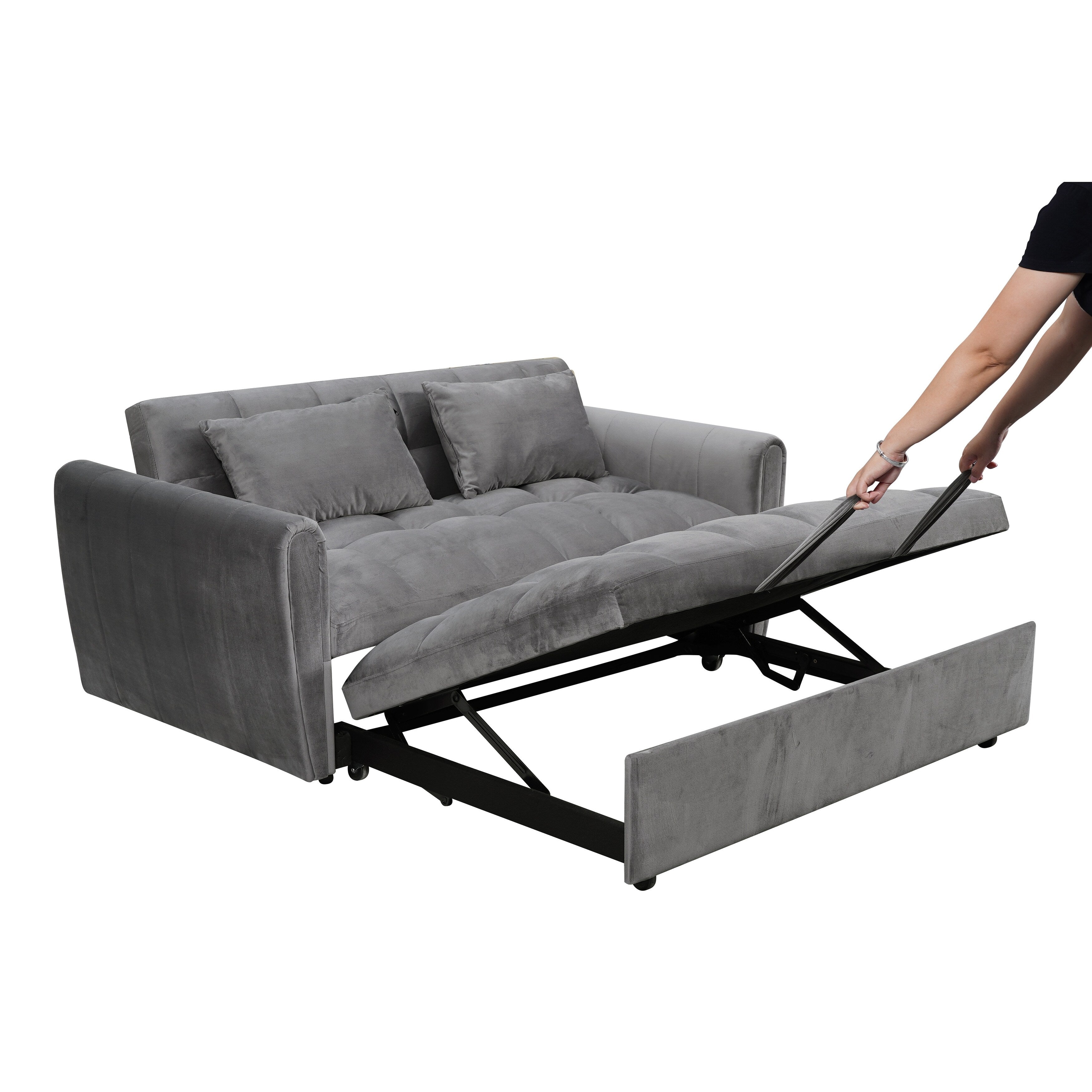 64.96 Velvet 3-in-1 Convertible Sofa Bed with Adjustable Back, Storage Pocket, and 500lb Weight Capacity